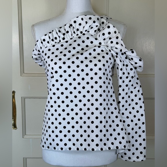Tyler Boe Women’s One Shoulder Black/White Polka Dot Blouse XS - Picture 2 of 7